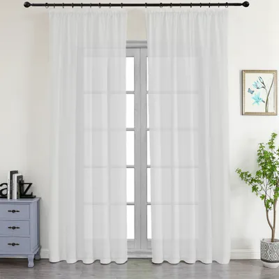 Produktbild von 2 Stück Vorhang Gardinen mit Kräuselband halbtransparent 140x245cm Vorhänge Gardine Schal Doppelpack Weiss  2 Stück