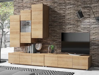 Produktbild von AX LIVING Anbauwand Wohnzimmer Kossana 11 – 300cm Breite Goldene Eiche