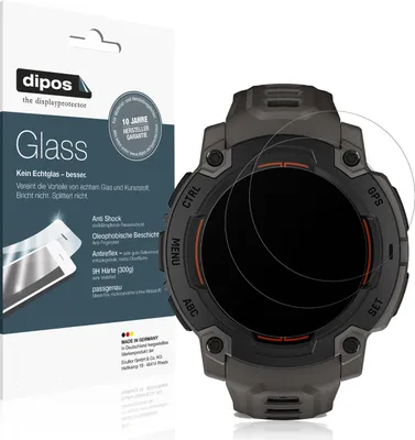 Produktbild von 2x Schutzfolie für Garmin Instinct E 45mm matt - Anti-Shock 9H Folie dipos Glass Kunststoffglas