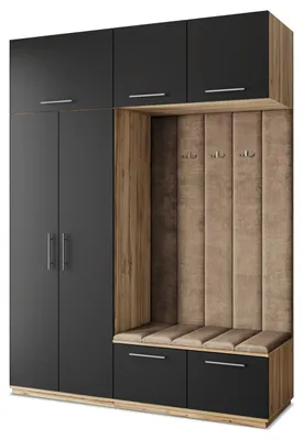 Produktbild von Masseno Garderobe-Set REMA 180/240/60 cm Modern Garderobenschrank Eiche Wotan, Veloursstoff MONOLITH 09 (Beige)