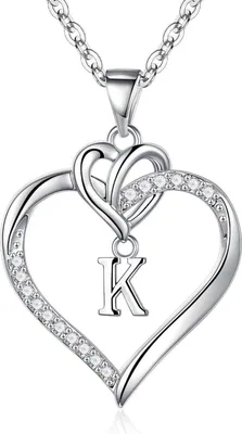 Produktbild von TINGN Valentinstag Herz Initialen Halskette Damen 14K Gold Silber Zirkonia Geburtstagsgeschenk