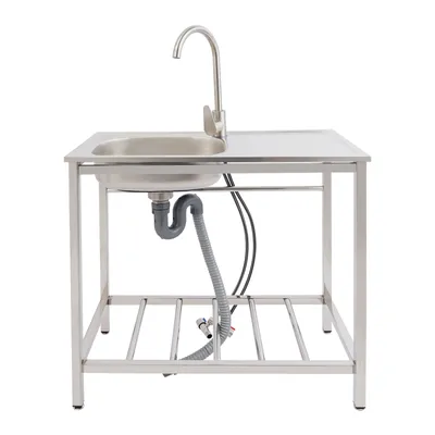 Zdjęcie produktu dla Zlewozmywak kuchenny stal nierdzewna max 40kg Zlewozmywak wolnostojący srebrny 75x40x75cm