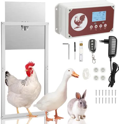 Produktbild von Jopassy Hühnerklappe Automatische Hühnertür mit Fernbedienung, Aluminium, 30x30cm, Timer und 7.8W Leistung – Ideal für Hühnerstall, Geflügelstall und Haustiere