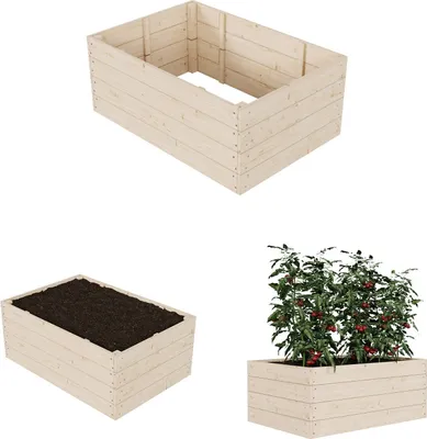Produktbild von QLS Hochbeet 120x80x48 cm aus Holz zum Bepflanzen von Gemüse Kräutern Stapelbar 11168