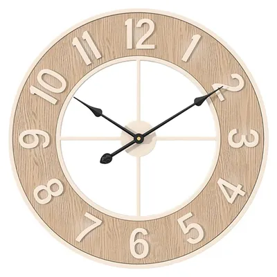 Produktbild von Große Wanduhr - Runde analoge Wanduhr - Lautloses Quarzuhrwerk 60 cm - Holzmaserung - Vintage Design - Arabische Ziffern - Deko für Küche Schlafzimmer