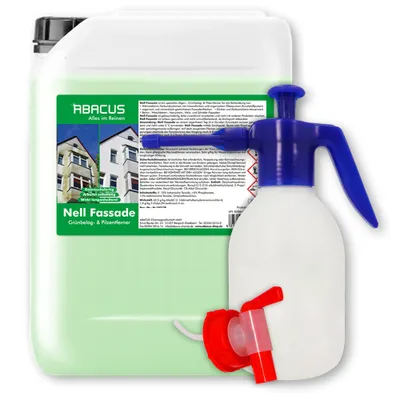 Produktbild von ABACUS® Fassadenreiniger, Grünbelagentferner für Fassaden, Putz & Hauswände, Entfernt selbsttätig 1 x 25L Nell Fassade mit AH + 1,8L Sprühflasche