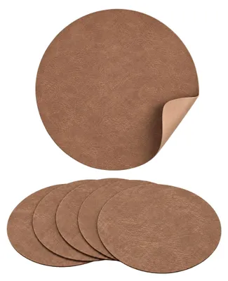 Produktbild von Platzset Kunstleder rund, 2in1 Wende-Tischunterlage, Platzdeckchen Polyurethan38cm Taupe 6er Set