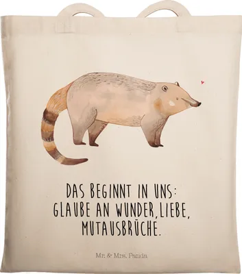 Produktbild von Mr. & Mrs. Panda Jutebeutel Nasenbär - Transparent - Geschenk, Lustige Sprüche, Rüsselbär, Beutel, Laptoptasche, Nasenbären, Bär, Tasche, Schultasche, Tote Bag
