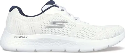 A side view of a white Skechers Go Walk Flex men's shoe.