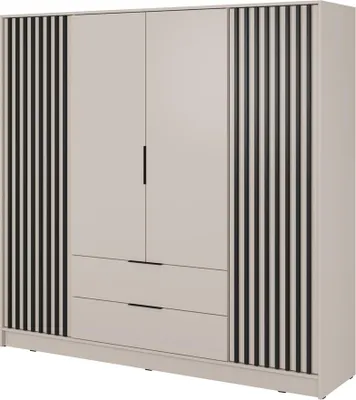 Produktbild von Schlafzimmer Kleiderschrank mit 206 cm Breite, in Kaschmir mit Schwarz, Akustikpaneel-Optik, 4-türig - NAMUR-160