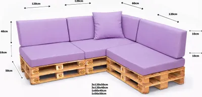 Obrázek produktu pro Setgarden, velký set polštářů na palety, 8 kusů, pro venkovní použití, rozměry: sedací polštáře 120x50x10 cm, opěrné polštáře 120x40x10 cm, barva: fialová