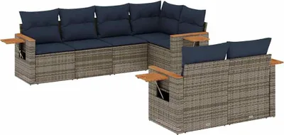 Produktbild von vidaXL 7-tlg. Garten-Sofagarnitur mit Kissen Grau Poly Rattan