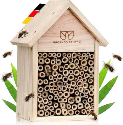 Produktbild von Holzbienenhotel mit Bambusröhren für Wildbienen Garten