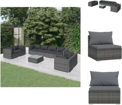 Produktbild von vidaXL 9-tlg. Garten-Lounge-Set mit Kissen Poly Rattan Grau -  Gartenmöbel-Sets