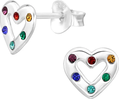 Produktbild von Ohrringe Ohrstecker 925 Sterling Silber Herz mit bunten Kristallen