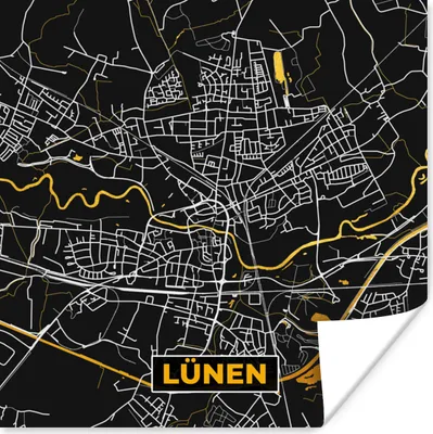 Produktbild von MuchoWow® Poster Lünen - Gold - Karte - Stadtplan - Deutschland 100x100 cm - Babyzimmer