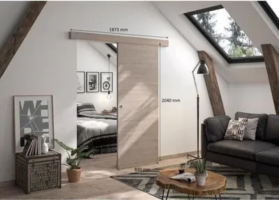 Productafbeelding van Schuifdeurset Verona, 204x83x4 cm, taupe eikenhout, verstelbaar railsysteem, dubbele demper