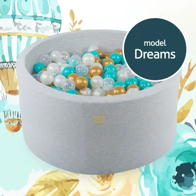 Produktbild von Trockenbadewanne mit 250 Bällen (Perlweiß, Transparent, Gold, Türkis) MeowBaby, Dreams, 90 x 30 cm, Hellgrau