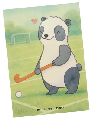 Produktbild von Mr. & Mrs. Panda Postkarte Panda Hockey spielen Design - Weiß - Geschenk, Grußkarte, Hockeyschläger, Postkarten, Ansichtskarten, Feldhockey, Ansichtskarte, Verein