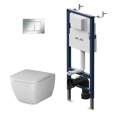 Produktbild von Vorwandelement AM.PM II12709 inkl. Drückerplatte II90251 + Wand WC AM.PM CGA1700SC ohne Spülrand + WC-Sitz mit Soft-Close-Absenkautomatik