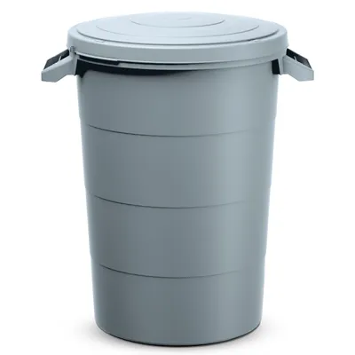 Produktbild von Regenwasser-Tank 80 Liter mit Deckel - grau - Universal Kunststoff Tonne mit Tragegriffen - Regentonne Garten Abfall Eimer