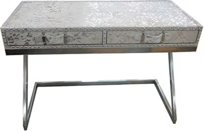 Zdjęcie produktu dla Casa Padrino designerskie biurko z 2 szufladami srebrny / biały 110 x 50 x h. 75 cm - Meble designerskie