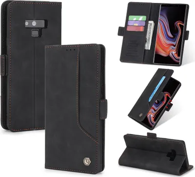 Produktbild von Galaxy Note 9 Hülle, LaimTop Retro Kunstledertasche Schutzhülle mit Kartenfach Standfunktion für Samsung Galaxy Note 9 Schwarz