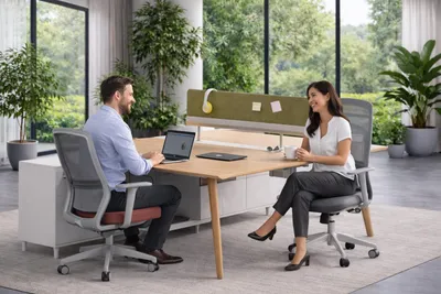 Immagine prodotto di Scrivania bianca e marrone, scrivania per ufficio, mobili in legno di design