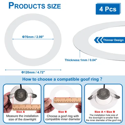 Produktbild von Goof Ringe Innendurchmesser 2,99", Au?endurchmesser 4,72", 4 Stš¹ck Metall Goof Ringe Abdeckung fš¹r Einbaustrahler Decken- und Wandlampen Downlight LED, matt verchromt