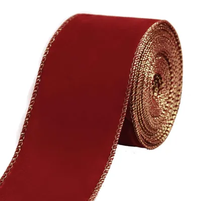 Samtband mit Drahtkante, Weinrot, 6,3 cm x 6 m
