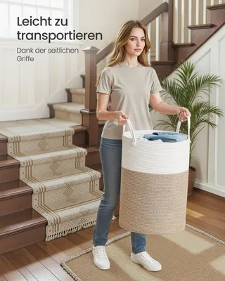 Produktbild von SONGMICS Wäschekorb, Wäschesammler für Kinder, Aufbewahrungskorb, Baumwollseil, mit Henkel, für Decken, Kuscheltier Aufbewahrung, Schlafzimmer