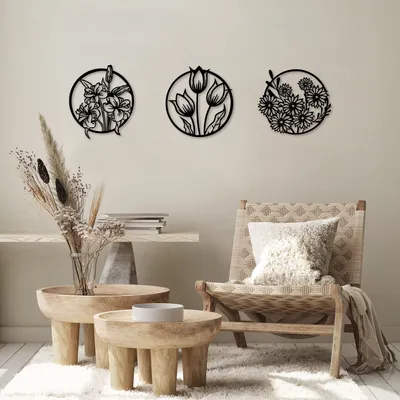 Produktbild von Wallity, Flowers- SKL2340, Schwarz, Sonstige Wohndekorationen, 30 x 34 cm, 100% Metall (Dicke: 1