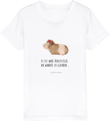 Produktbild von Mr. & Mrs. Panda Kleinkinder T-Shirt Meerschweinchen Weisheit 7-8 Jahre (122/128) - Weiß - Geschenk, Kinder Kurzarm, Motivation, Spruch, Mädchen, Wunder, Wunderland