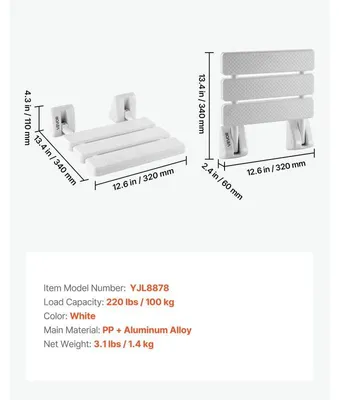Image de Siège de douche pliable, avec cadre en aluminium, dimensions 32 x 34 cm, capacité de charge de 100 kg, à fixer au mur, adapté aux adultes et aux personnes âgées