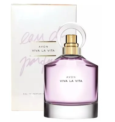 A product shot of Avon Viva la Vita Eau de Parfum with its packaging.