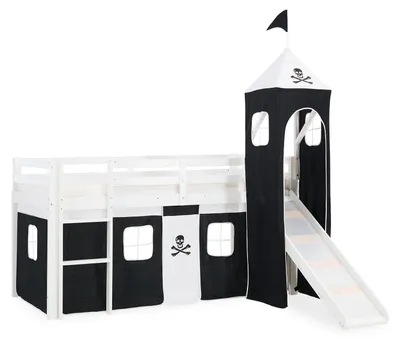 Image de Hochbett Spielbett Kinderbett Rutsche Turm Vorhang schwarz 90x200 Jugendbett