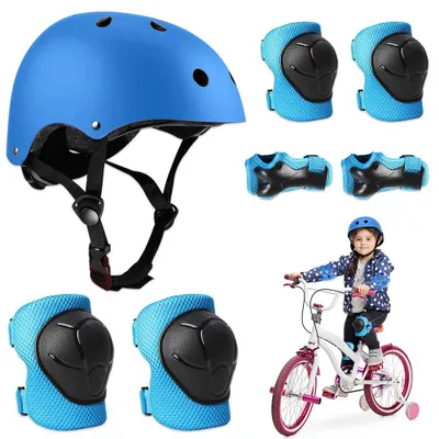 Image de Équipement de protection enfant - Patins à roulettes et vélo - 3 à 11 ans - Casque, genouillères et protège-poignets - 5 pièces