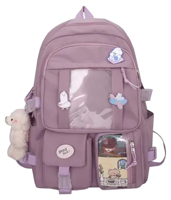 Produktbild von Kinderrucksack große Kapazität - Karierter Rucksack - Nylon-Schultasche - Anhänger/Pins Zubehör - Lila - Langlebiges Material