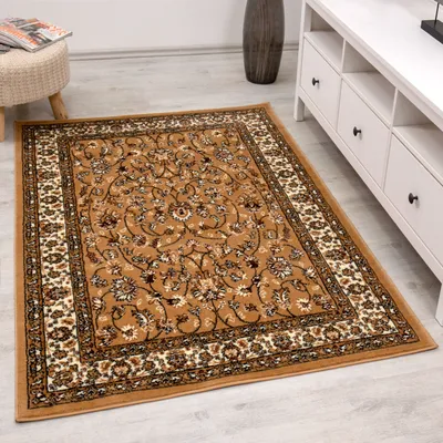 Produktbild von Orient Teppich rot beige grau schwarz klassisch dicht gewebt mit Ornament und Blumenmotiven
