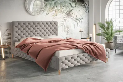 Produktbild von Polsterbett 180x200cm Felix - Glamour Chesterfield Design, Doppelbett mit Lattenrost & Kopfteil, Samtsotff (Hellgrau - Amor Velvet 4318)