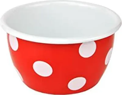 Produktbild von Münder Email – Salatschüssel, Schüssel, Schälchen – Ø: 14 cm – Farbe: Rot mit weißen Tupfen, Polka Dot