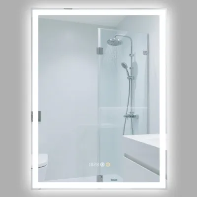 LED-Badspiegel 50x70 cm mit Uhr, 3 Farbtemperaturen, dimmbar, Antibeschlag