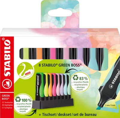 Obrázok produktu pre STABILO GREEN BOSS pastelový zvýrazňovač, rôzne farby, 8 ks.