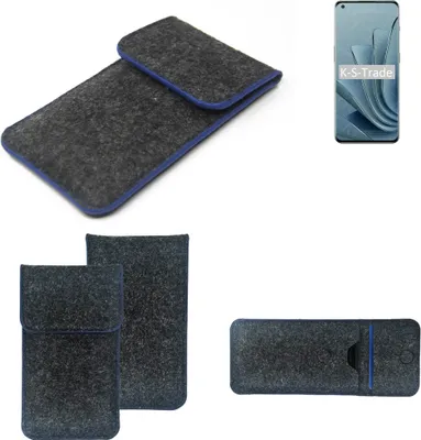 Produktbild von K-S-Trade Handy-Hülle Schutz-Hülle kompatibel mit OnePlus 10 Pro Filztasche Pouch Tasche Case Sleeve Filzhülle dunkelgrau, blauer Rand