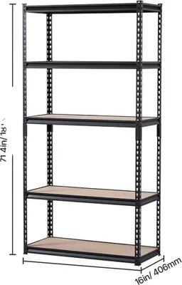 Obrázek produktu pro Kovový garážový regál, celková nosnost 2000 liber, 400 liber na polici, pětiúrovňové provedení, 16 x 36 x 72 palců