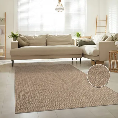Produktbild von Teppich Kurzflor Unifarben Wohnzimmer schmutzabweisend Beige Rechteckig 240x340 | 100% Polypropylen, Rücken aus Polypropylen | pflegeleicht