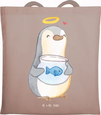 Produktbild von Mr. & Mrs. Panda Shopping Tasche Pinguin Fisch - Braun Pastell - Geschenk, Tote Bag, Kommunion, Stoffbeutel, Uni, Einkaufstasche, Konfirmation, Zuversicht, Vertrauen
