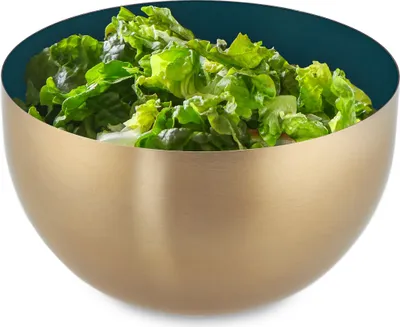 Image de Saladier Relaxdays en acier inoxydable, 1 L, saladier rond en métal pour la cuisine et le service, Ø 15 cm, saladier de cuisine, vert/doré