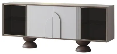Image de Buffet moderne blanc, en bois et avec des vitrines en verre, offrant un espace de rangement idéal pour la salle à manger