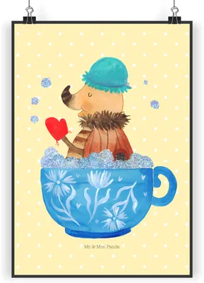Produktbild von Mr. & Mrs. Panda Bild Nachtfalter Schaumbad DIN A4 - Gelb Pastell - Geschenk, Plakat, Baden, Bad, wanddeko, kunstdruck poster, Wandbild, WC, Tasse, Träumen, Badezimmer